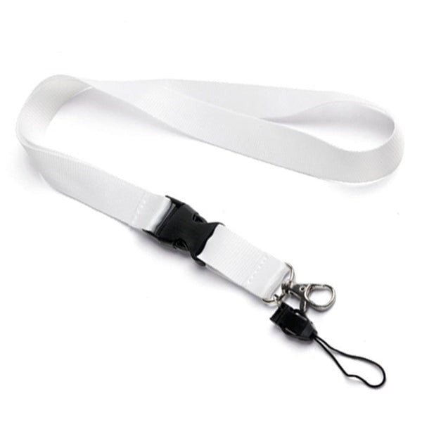 1 pack de 25 Lanyard Blanco 2x50 Mosqueton Tarjetero Desmontable