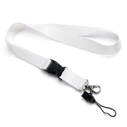 [CS-9053] 1 pack de 25 Lanyard Blanco 2x50 Mosqueton Tarjetero Desmontable