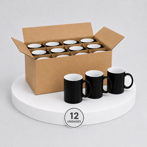 [CS-9079] 12 Taza Ceramica Recta Magica Negra 11oz